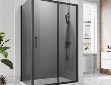 ELEGANT 1400 x 800mm Custom Size Black Sliding Shower Door With Side Panel 8mm Easy Clean Nano Glass Shower Enclosure