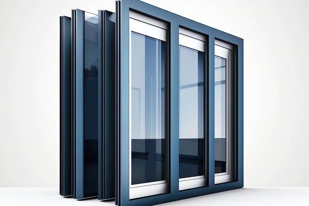Dark blue aluminum windows with thin frames and muntins generative ai _ Premium AI-generated image